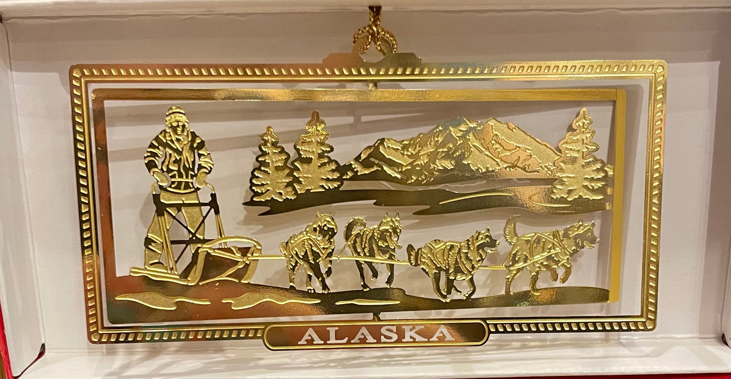 Brass 4 Dog Team Ornament